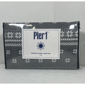 Pier 1‎ Imports TURKISH Flannel Snowflake Christmas FULL Sheet Set 100% Cotton